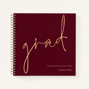 Grad Gold Script Burgundy Graduation Guest Book