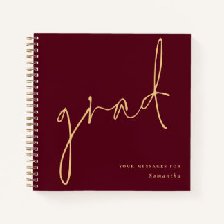 Grad Gold Script Burgundy Graduation Guest Book
