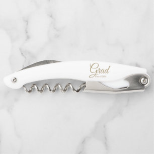 Grad gold script class year elegant graduation corkscrew