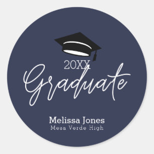 GRAD Graduate Graduation Modern Script ANY COLOR Classic Round Sticker