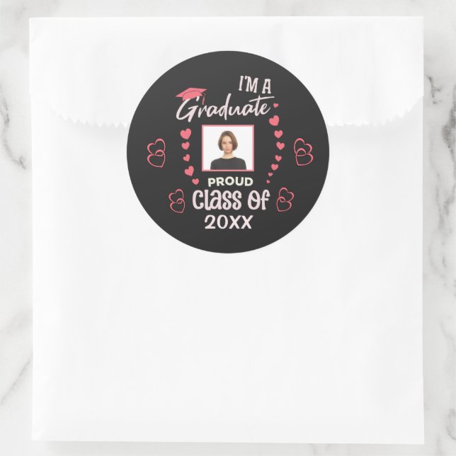 Grad Graduate Photo Graduation Class Personalise  Classic Round Sticker (Bag)