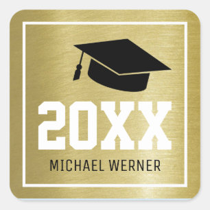 grad / graduation modern faux gold square sticker