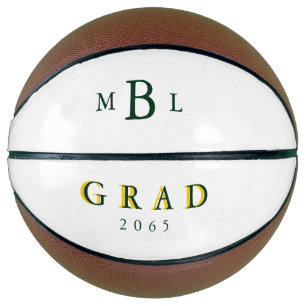Grad Green Monogram Green & Gold Date Gift  Basket Basketball