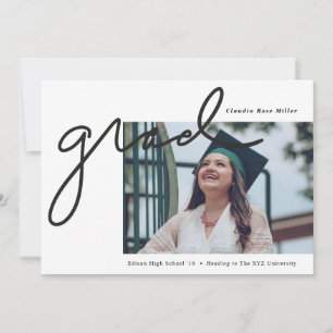 Grad Handwritten in Black Modern Photo Graduation Announcement