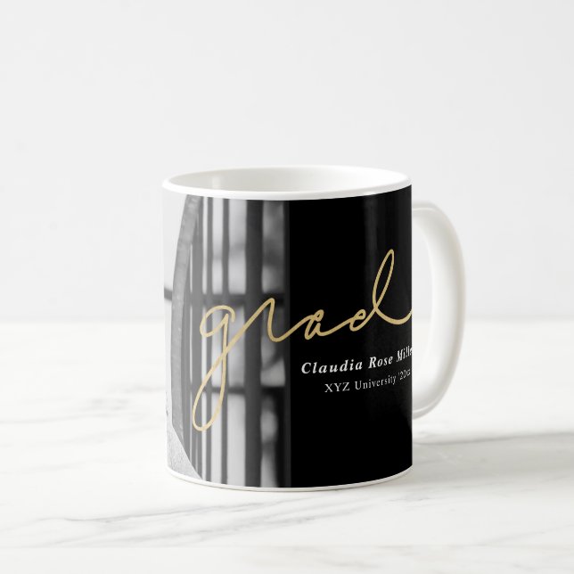 Grad Handwritten in Gold Photo Coffee Mug (Front Right)