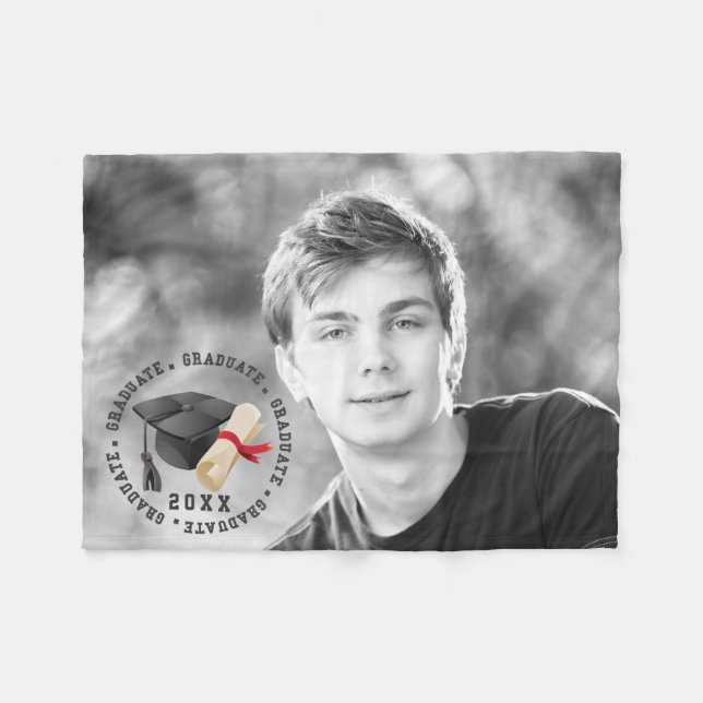 Grad Hat and Degree Photo Fleece Blanket (Front (Horizontal))