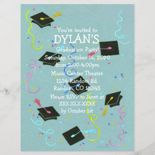 Grad hats theme graduation party flyer invitations