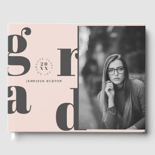 Grad Modern Blush Pink Photo Graduation Party Guest Book