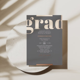 Grad Modern Bold Graduation Party Grey Rose Gold 
