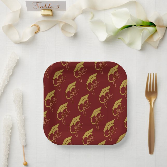 Grad Modern Gold Pattern Graduation Party Paper Plate (Wedding)