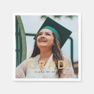Grad Modern Gold Personalised Photo Graduation Napkin