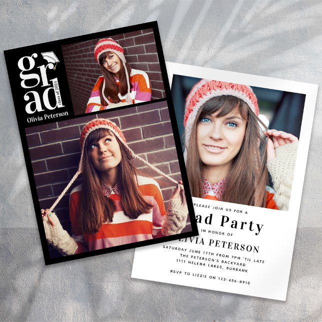 GRAD Multi Photo Collage Graduation Party Invitation (Creator Uploaded)