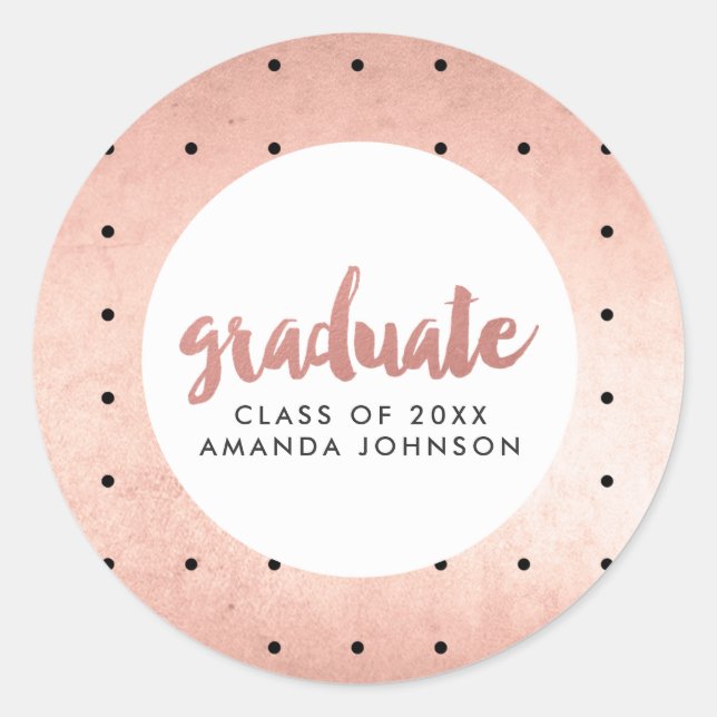 Grad Name Rose Gold Script Graduation Party Favour Classic Round Sticker (Front)