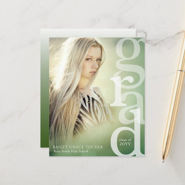 GRAD Overlay Budget Green Graduation Announcement (Front/Back In Situ)