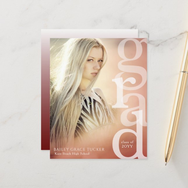 GRAD Overlay Budget Red Graduation Announcement (Front/Back In Situ)