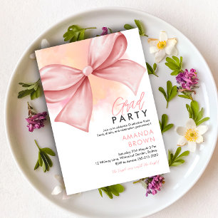 Grad party 2025 Pink Bow Elegant Trendy Invitation