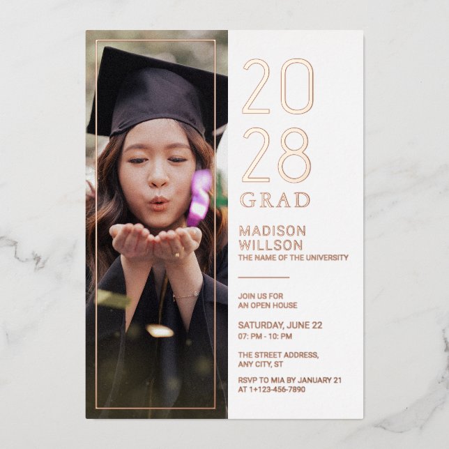 Grad Party Custom Photo Foil Holiday Card (Front)