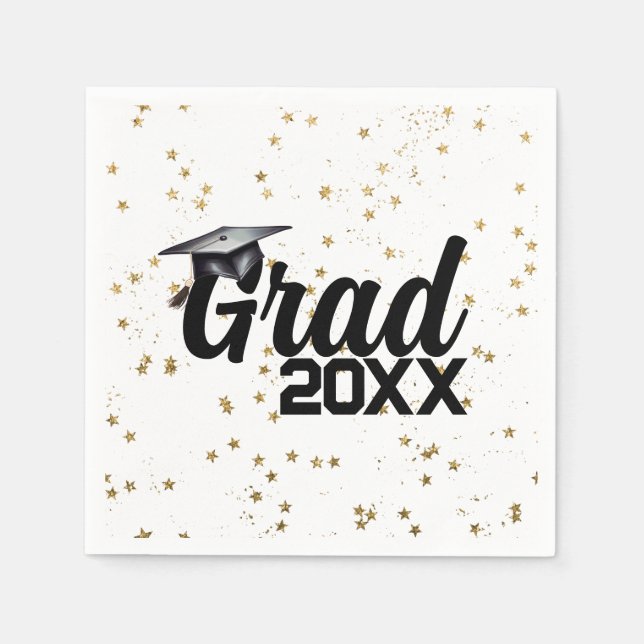 Grad Party Custom Year Gold Glitter Graduation Cap Napkin (Front)