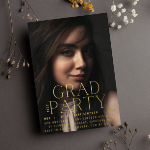 GRAD PARTY   Gold Pressed Script Modern College