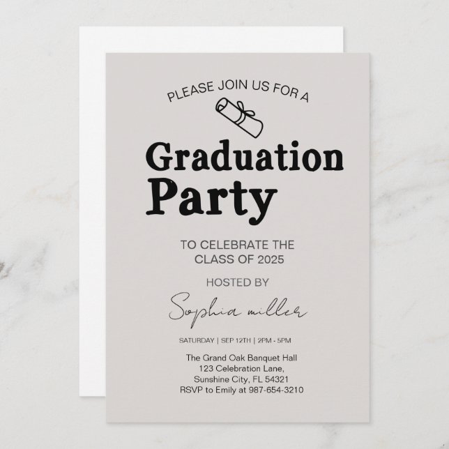 Grad Party Invite Class of 2025,Minimal grad (Front/Back)