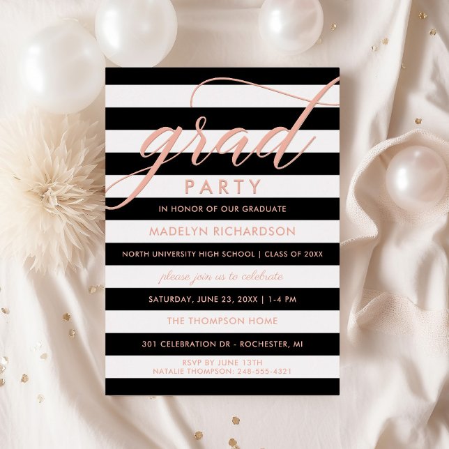Grad Party Modern Black Stripes Rose Gold Foil (Creator Uploaded)