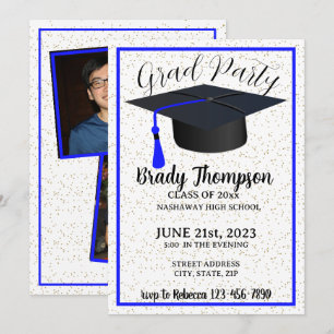 GRAD PARTY-Navy Blue Colours - 2 Photo Invitation