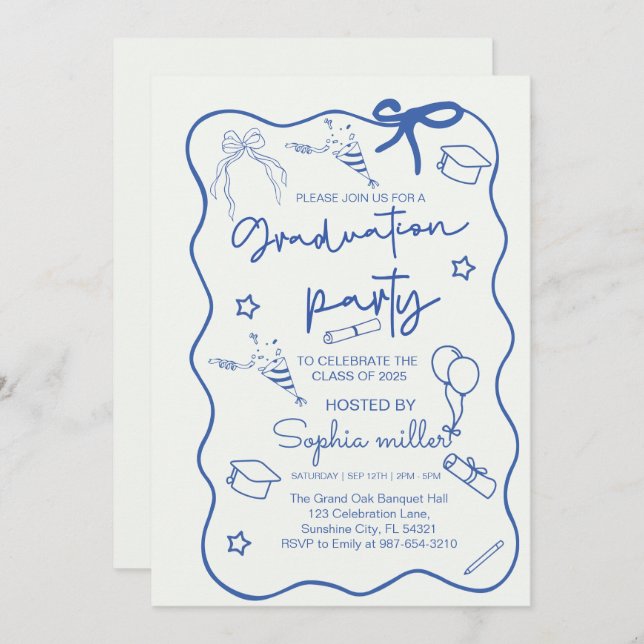 Grad Party Retro Invite Class of 2025,Whimsical  (Front/Back)