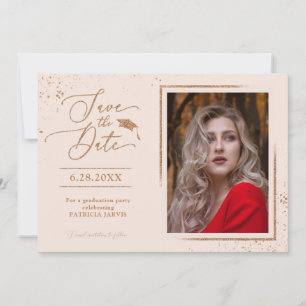 Grad Party Save The Date Rose Gold Glitter Photo Invitation
