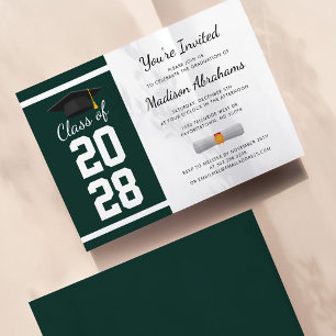 Grad Party Simple Green and White Graduation Invitation