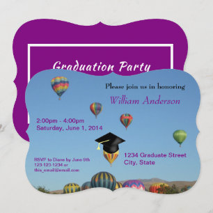 Grad Party Simple Purple Hot Air Balloon Invite