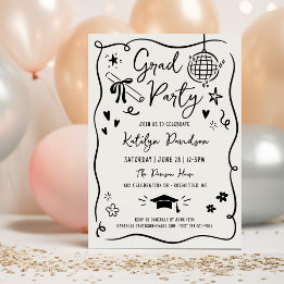 Grad Party Whimsical Doodle Frame Invitation
