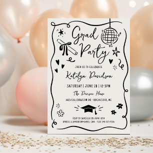 Grad Party Whimsical Doodle Frame Invitation