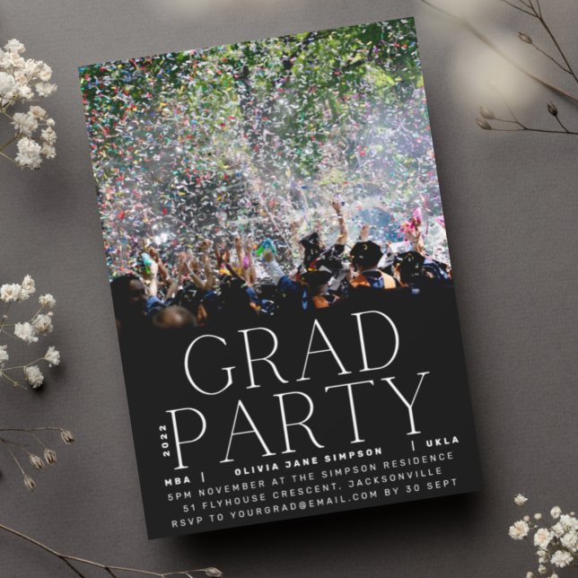 GRAD PARTY | White Fun University Celebration Invitation (Creator Uploaded)