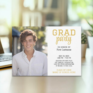 Grad Party with Vertical Photo Classic Graduation Invitation