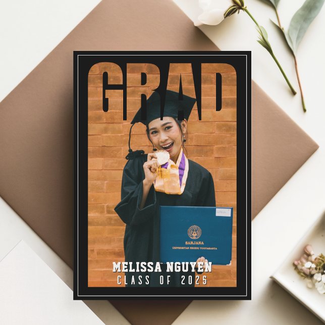 Grad Photo Black Graduation Announcement (Grad Photo Black Graduation Announcement
)