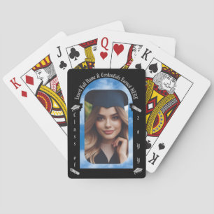 Grad Photo, Cap and Diploma, Black Arch & Blue Sky Playing Cards