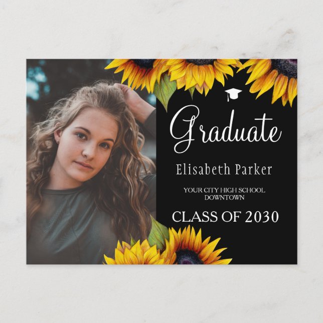 Grad photo chic sunflowers graduation announcement (Front)