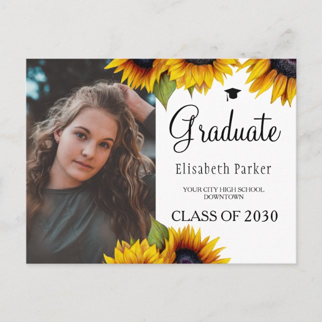 Grad photo chic sunflowers graduation announcement (Front)