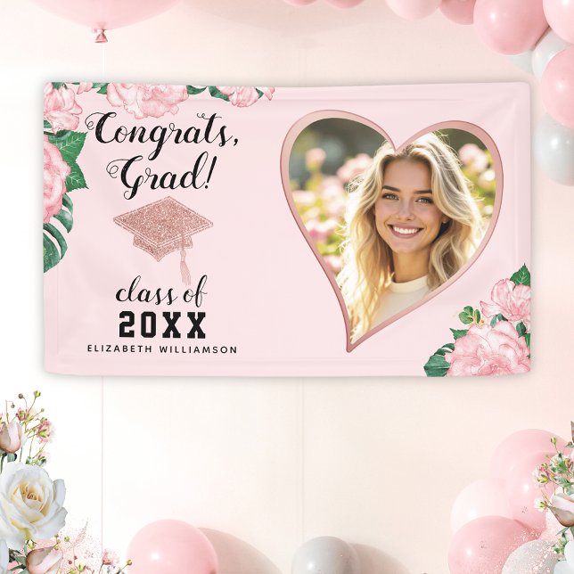 Grad Photo Class 2025 Blush Pink Floral Graduation Banner (Creator Uploaded)