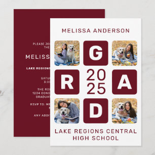Grad Photo Collage Burgundy Unique Graduation Invitation