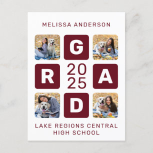 Grad Photo Collage Burgundy Unique Graduation Invitation Postcard