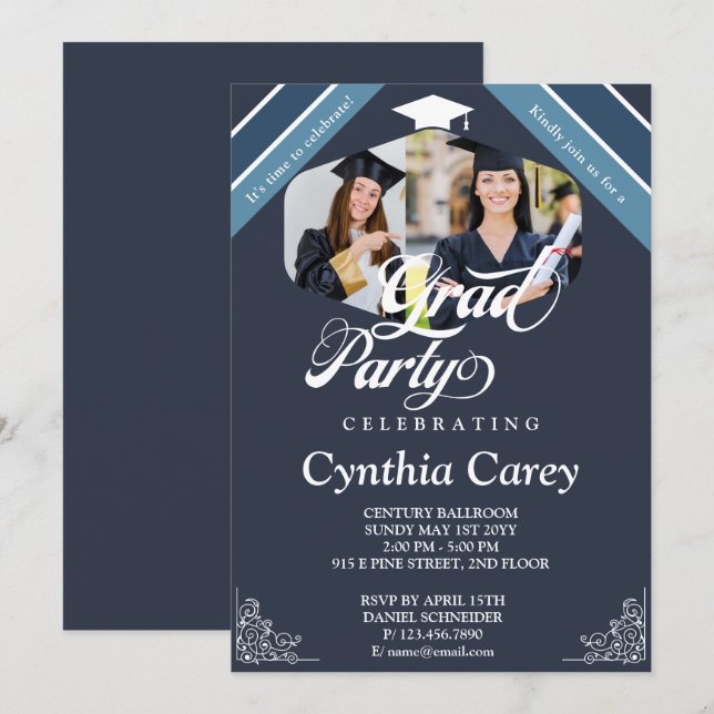 Grad Photo Collage Graduation Party Invitation (Front/Back)