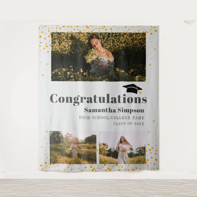 Grad Photo Collage Photo Booth Graduation Backdrop Tapestry (Front)