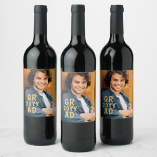 Grad Photo Date Graduation Modern Graduate Script Wine Label