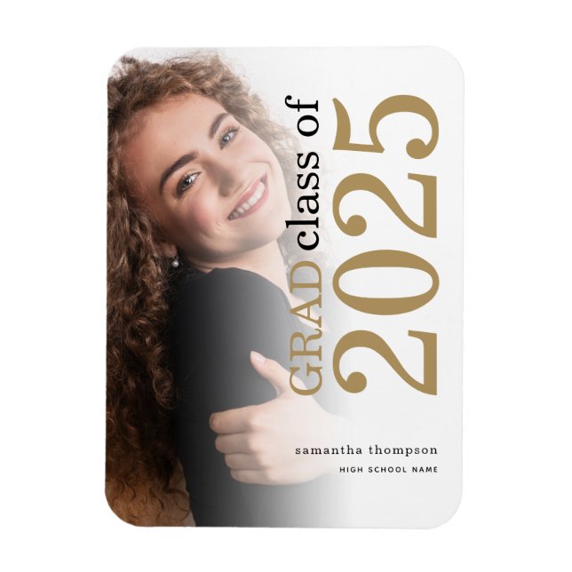 Grad Photo Gold Black 2025 Graduation Announcement Magnet (Vertical)