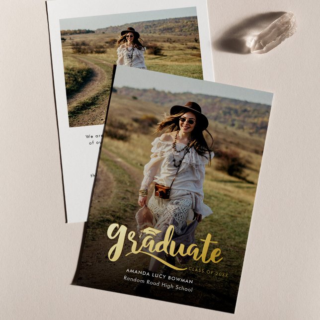Grad Photo Gold Foil Graduation Announcement (Graduation 2024 Grad Photos Gold Foil Announcement)
