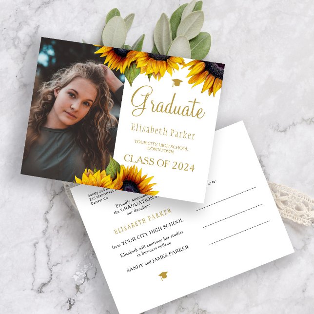 Grad photo gold sunflowers graduation announcement (Creator Uploaded)