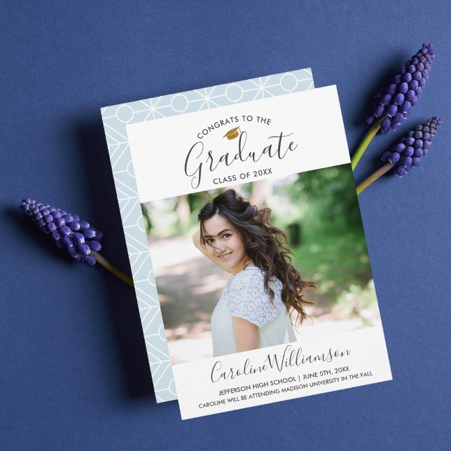 Grad Photo Graduation Announcement Trendy Blue (Creator Uploaded)