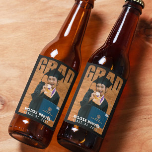 Grad Photo Graduation Black Beer Bottle Label