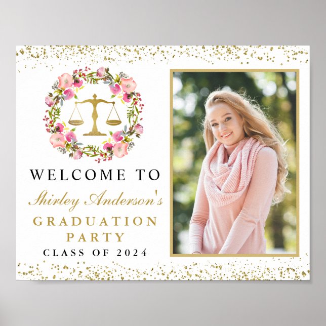Grad Photo Law School Graduation Floral Welcome Poster (Front)